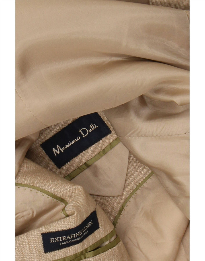 MASSIMO DUTTI Mens 3 Button Blazer Jacket UK 38 Medium Beige Linen