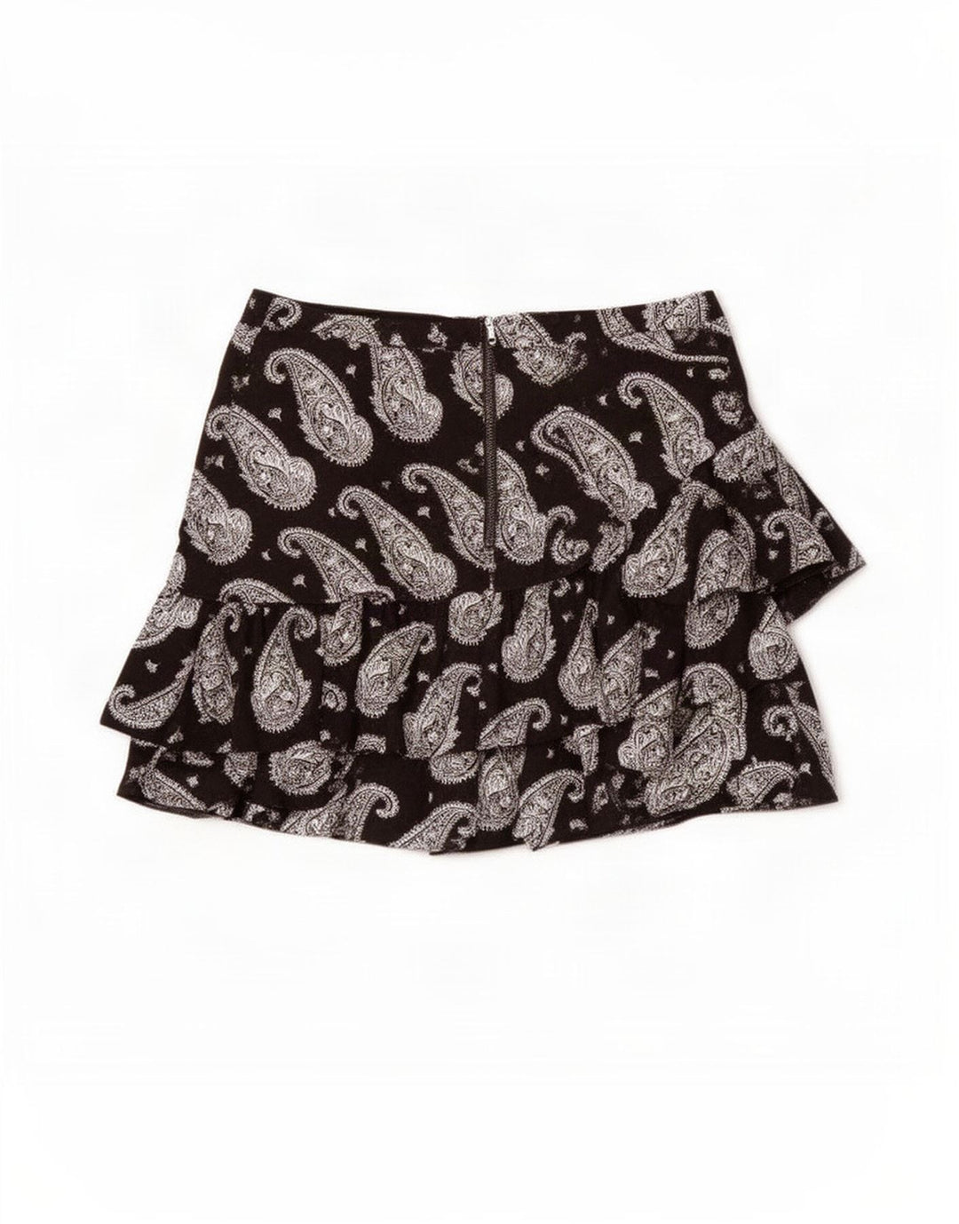 Ted Baker Womens Mini Ruffle Skirt Size 4 Large W32 Black Paisley Viscose