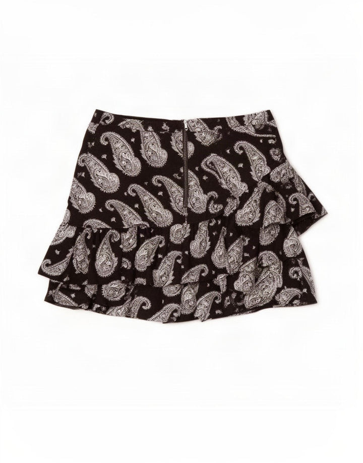 Ted Baker Womens Mini Ruffle Skirt Size 4 Large W32 Black Paisley Viscose