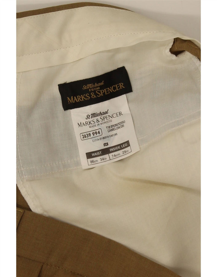 Marks & Spencer Mens Pegged Suit Trousers W34 L29 Khaki Polyester