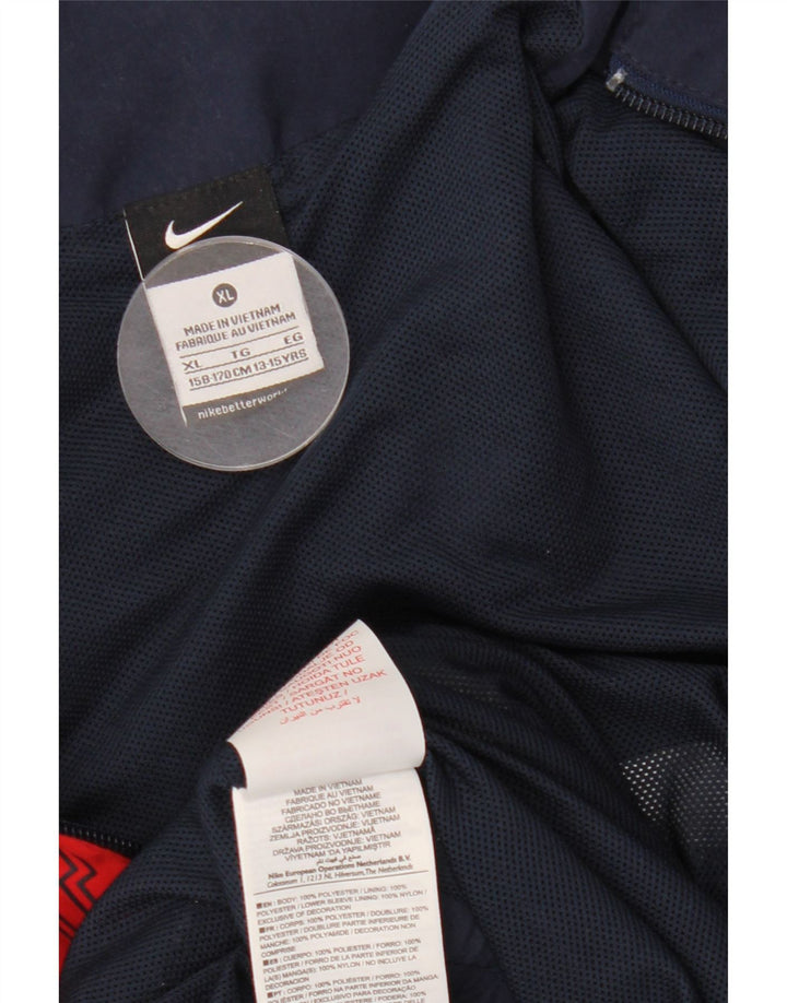 NIKE Boys Tracksuit Top Jacket 13-14 Years XL Navy Blue Colourblock