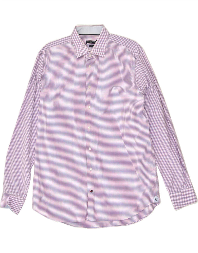 TOMMY HILFIGER Mens Fitted Tailored Fit Shirt Size 43 17 XL Purple Gingham | Vintage Tommy Hilfiger | Thrift | Second-Hand Tommy Hilfiger | Used Clothing | Messina Hembry 