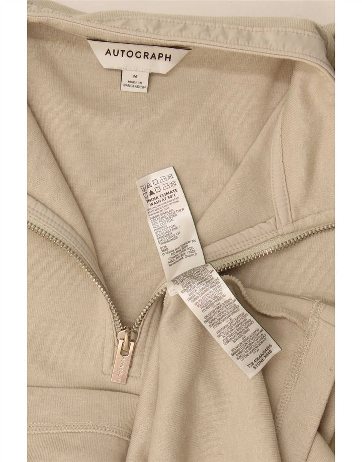 Marks & Spencer Mens 1/4 Zip Top Long Sleeve Medium Beige Cotton