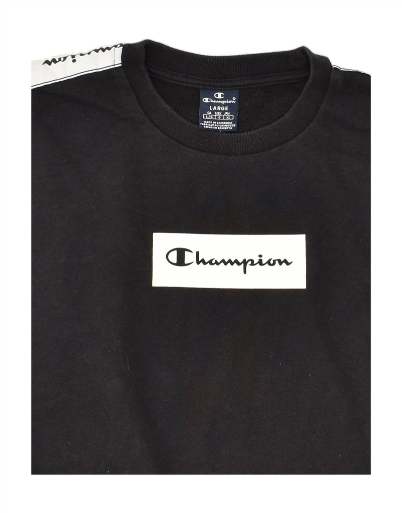 CHAMPION Mens Graphic Sweatshirt Jumper Large Black Cotton | Vintage Champion | Thrift | Second-Hand Champion | Used Clothing | Messina Hembry 