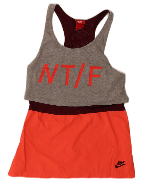 Nike Womens Track & Field Graphic Vest Top UK 10 Small Grey Colourblock