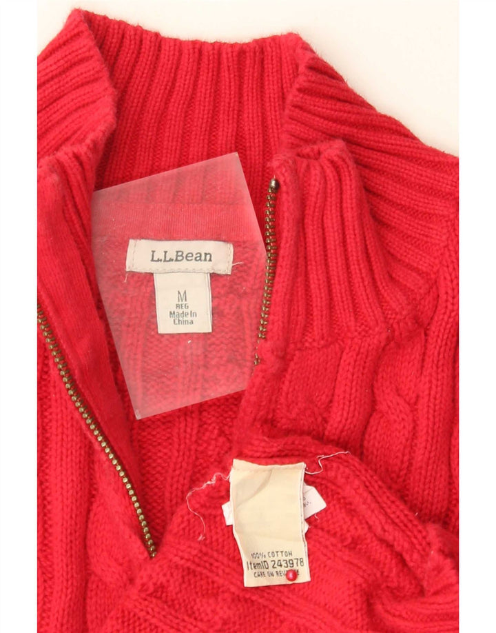 L.L.Bean Womens Full Zip Cardigan Sweater UK 14 Medium Red Cotton