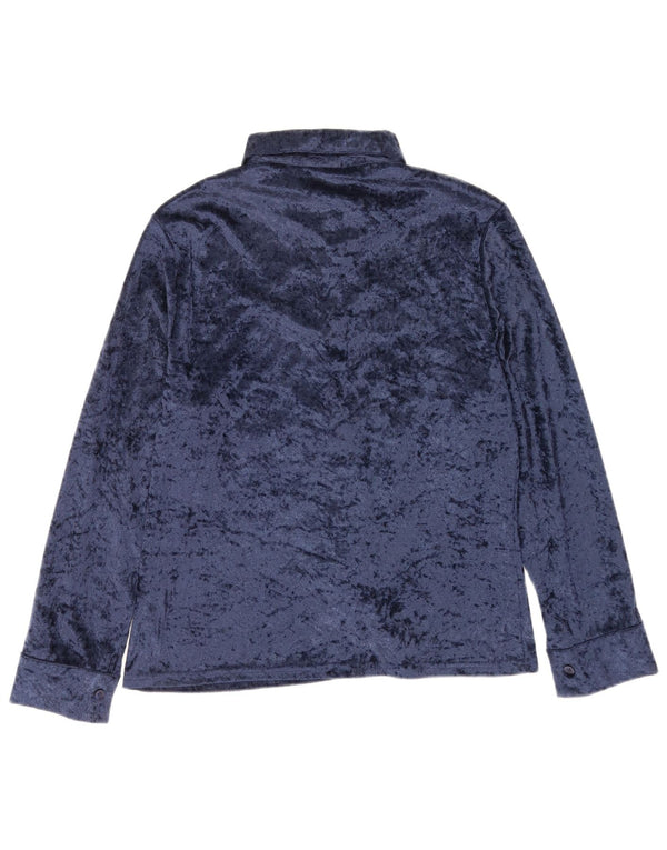 Central Park Womens Velour Shirt Blouse IT 46 Large Navy Blue Polyester