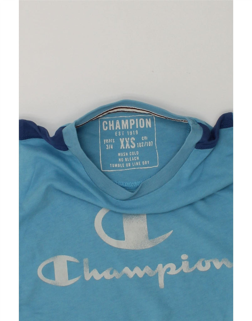 CHAMPION Boys Graphic Vest Top 3-4 Years 2XS Blue Colourblock | Vintage Champion | Thrift | Second-Hand Champion | Used Clothing | Messina Hembry 