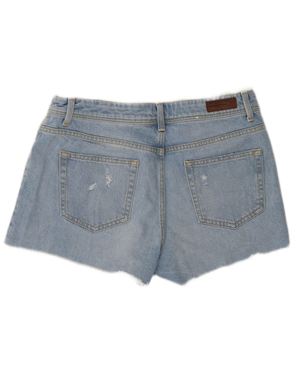 Benetton Womens Distressed Denim Shorts W31 Medium Blue Cotton