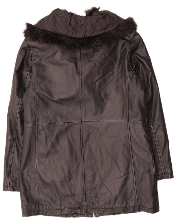 Wallis Womens Oversized Leather Coat UK 10 Small Black