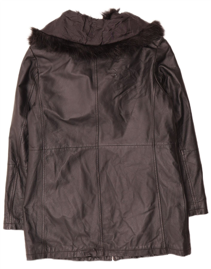 Wallis Womens Oversized Leather Coat UK 10 Small Black