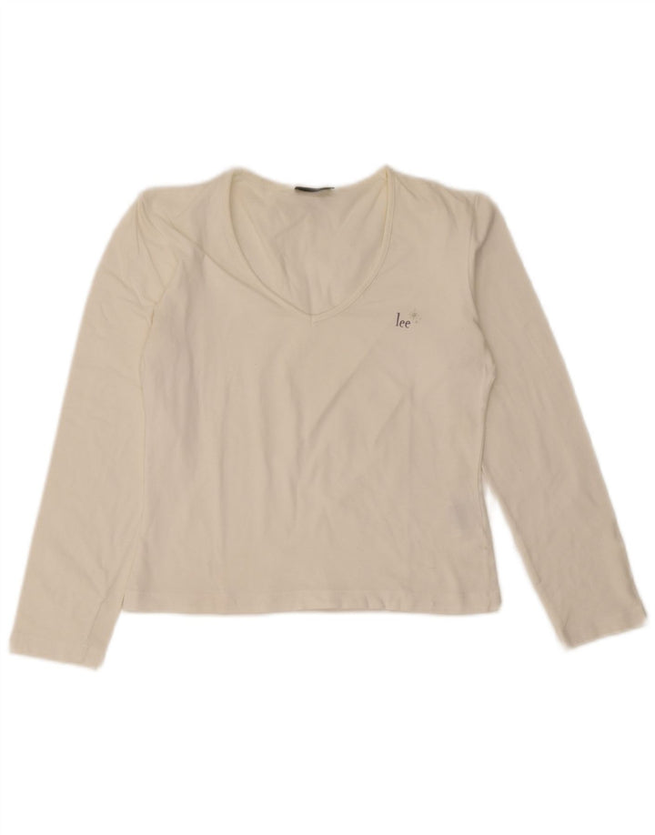 Lee Womens Crop Top Long Sleeve UK 14 Large White Cotton