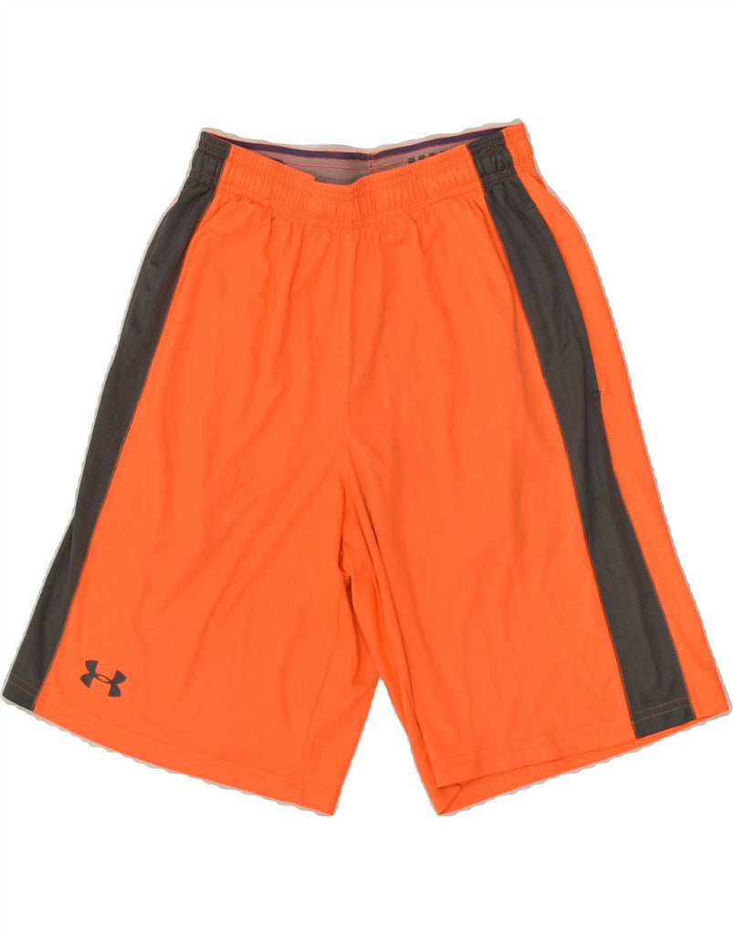 UNDER ARMOUR Mens Sport Shorts Small Orange Colourblock Polyester | Vintage Under Armour | Thrift | Second-Hand Under Armour | Used Clothing | Messina Hembry 