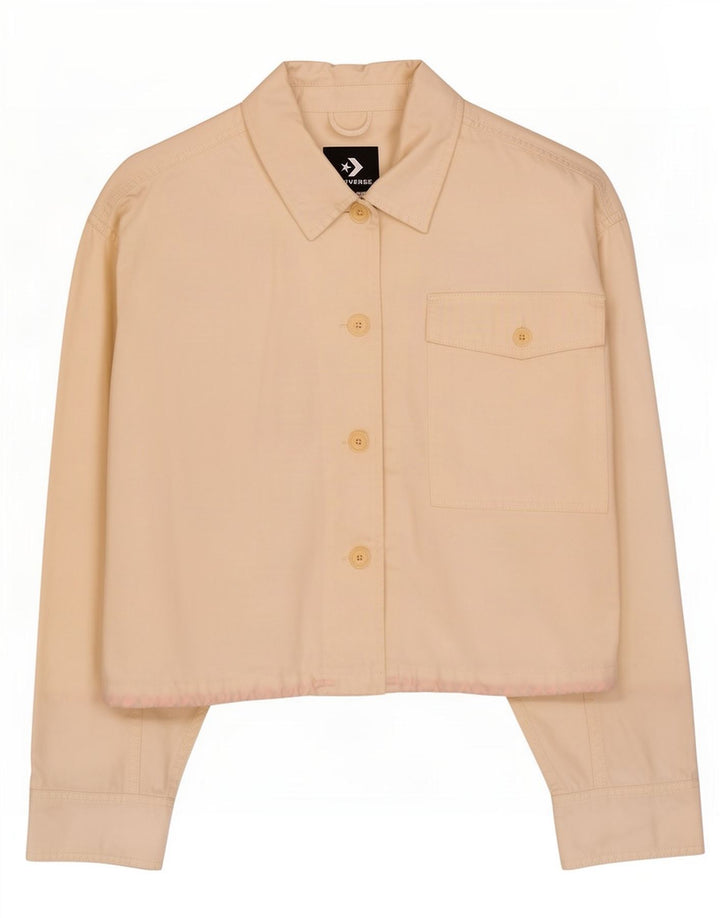 Converse Womens Crop Oversized Bomber Jacket UK 14 Medium Off White Cotton