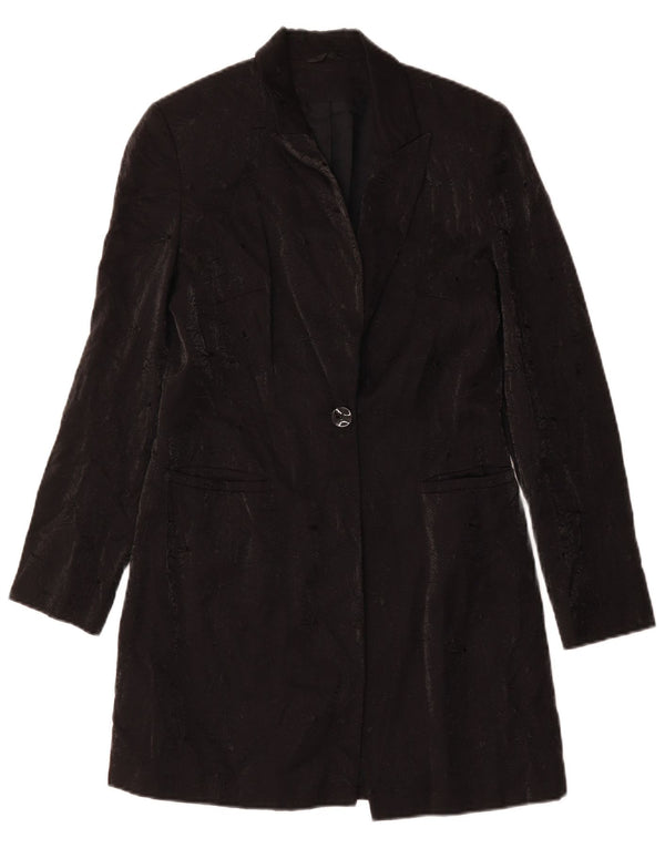 RICHARDS Womens Overcoat UK 10 Small Black Floral Viscose