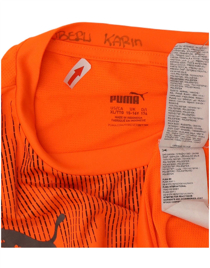 Puma Boys T-Shirt Top 15-16 Years XL Orange Geometric Polyester