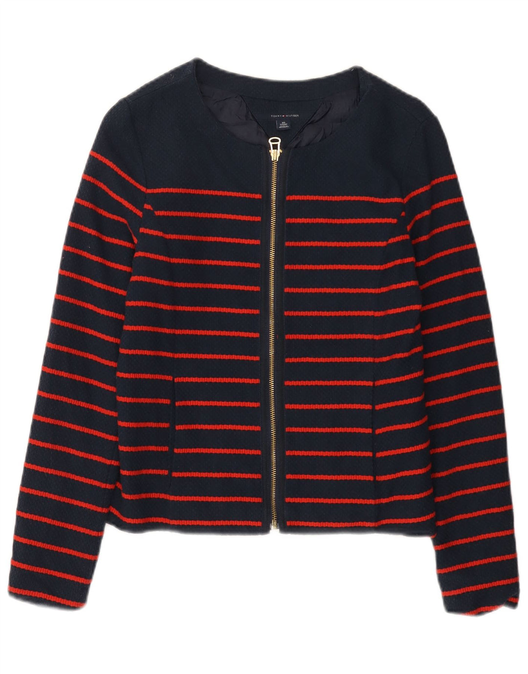 Tommy Hilfiger Womens Bomber Jacket UK 6 XS Navy Blue Striped