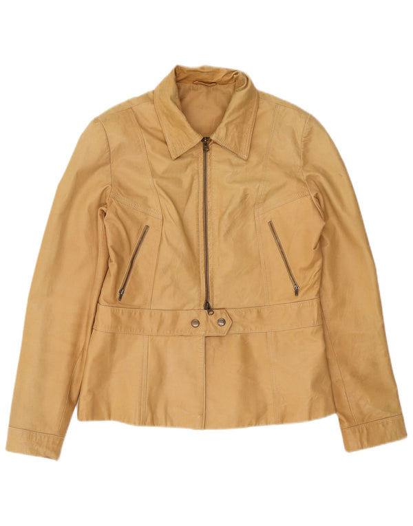 Stefanel Womens Leather Jacket UK 14 Large Beige Leather