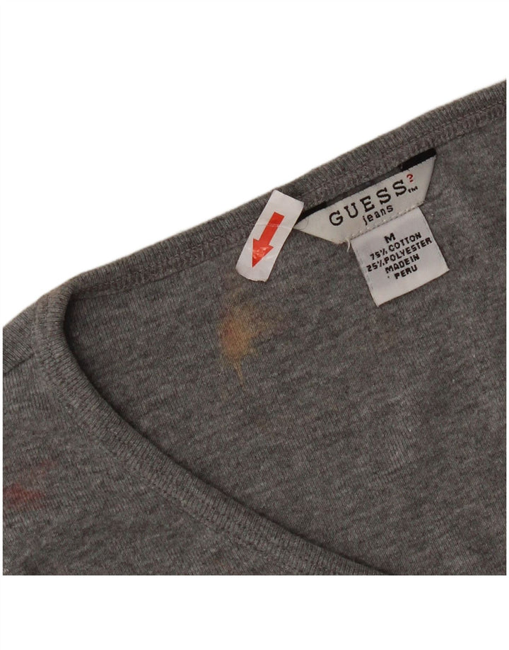 Guess Womens Crop Top Long Sleeve UK 12 Medium Grey Cotton