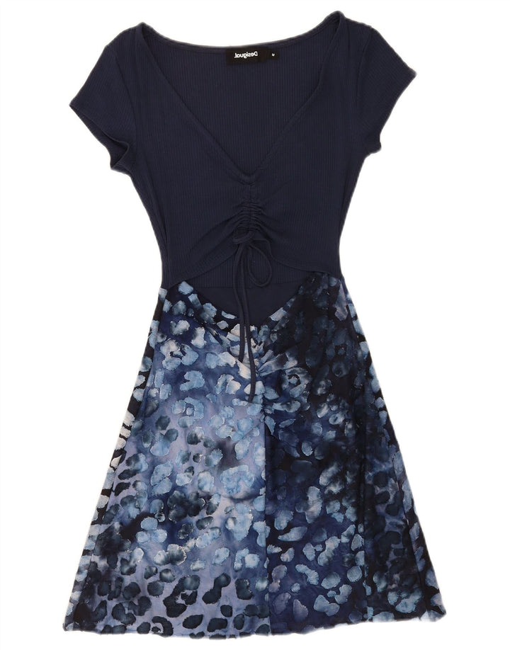 Desigual Womens Abstract Pattern A-Line Dress UK 12 Medium Blue Viscose