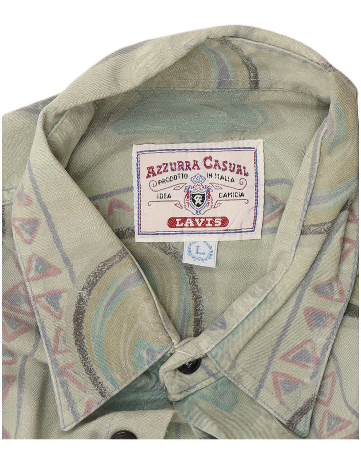 Azzurra Mens Shirt Large Green Geometric