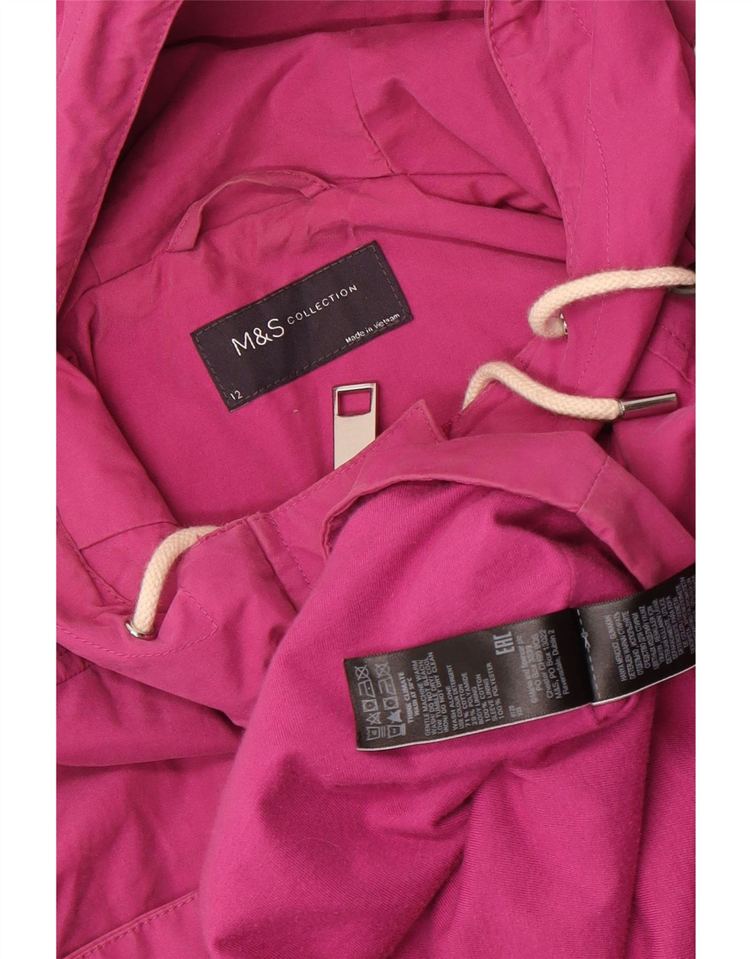 Marks & Spencer Womens Hooded Utility Jacket UK 12 Medium Pink Cotton