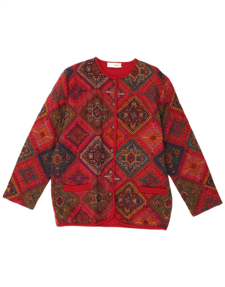 VINTAGE Womens Cardigan Sweater IT 44 Medium Red Geometric Wool