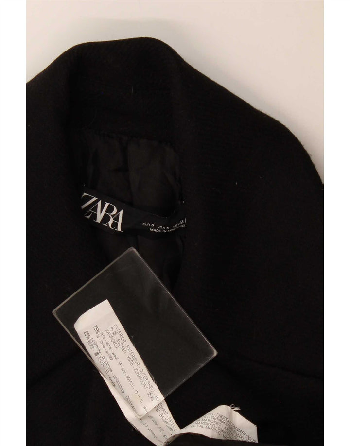 Zara Womens Double Breasted Coat UK 10 Small Black Wool