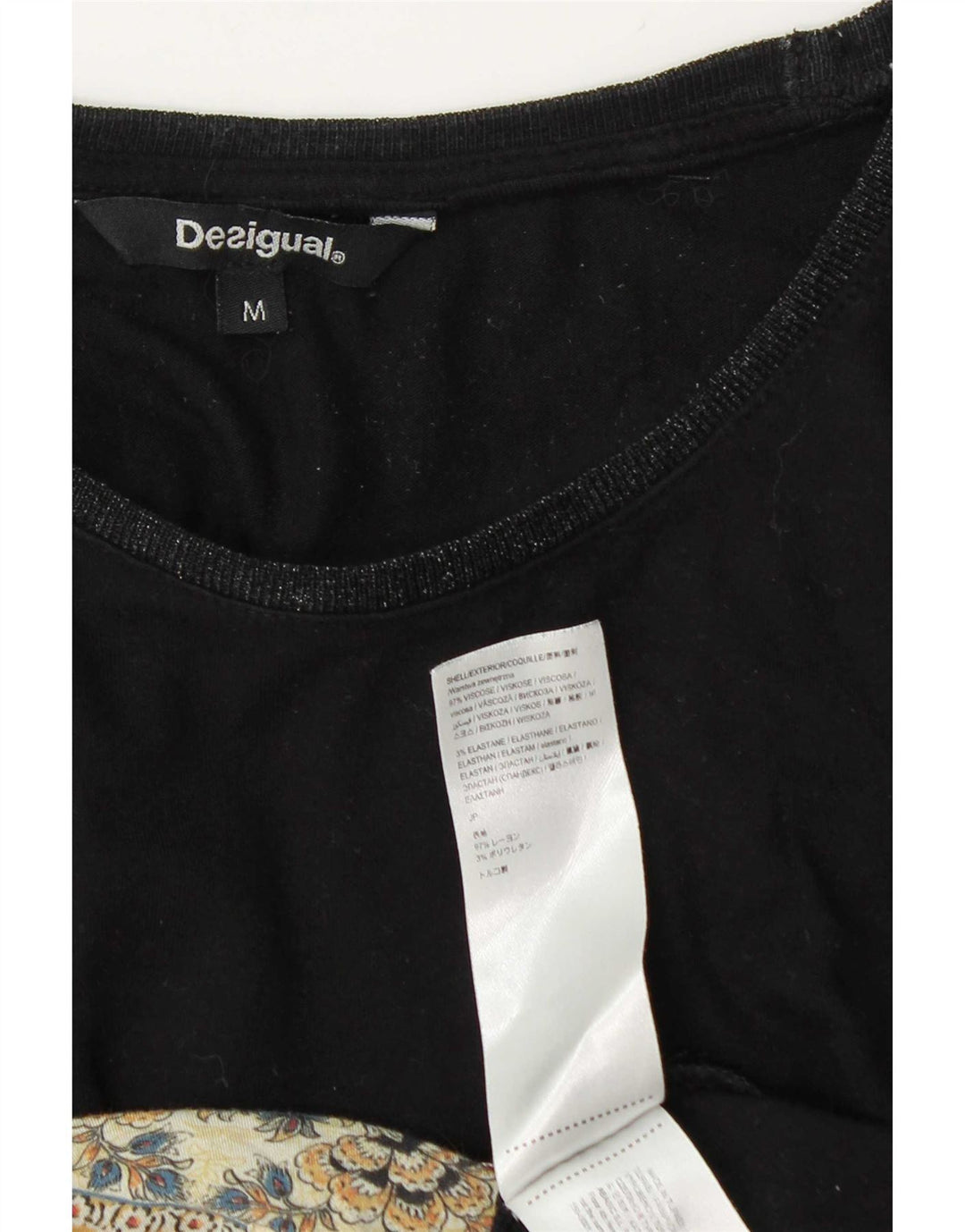 Desigual Womens Top Long Sleeve UK 14 Medium Black Floral Viscose