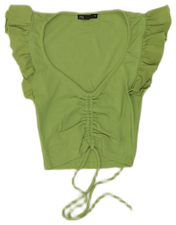 Zara Womens Crop Blouse Top UK 8 Small Green
