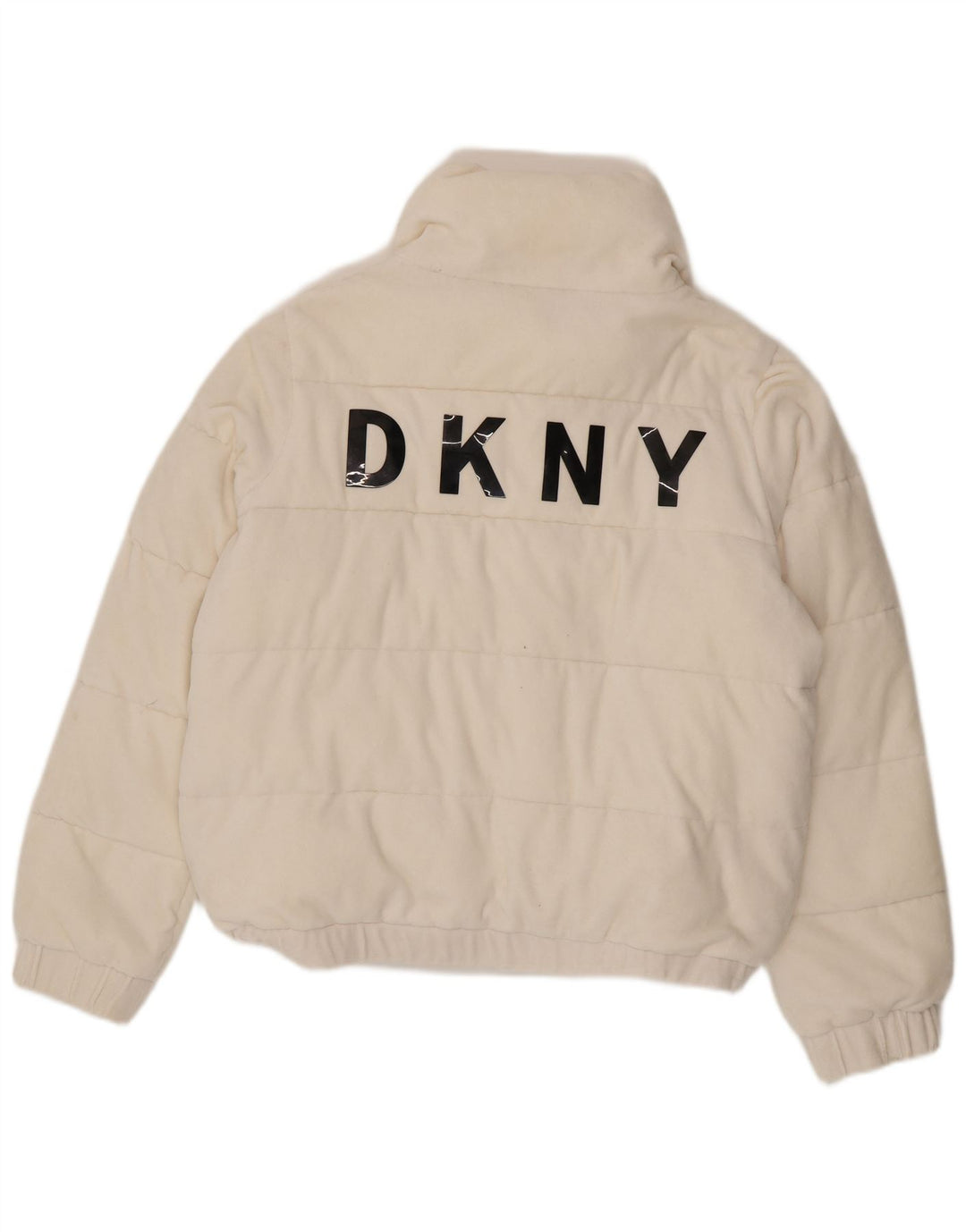 Dkny Womens Graphic Padded Jacket UK 16 Large White Cotton