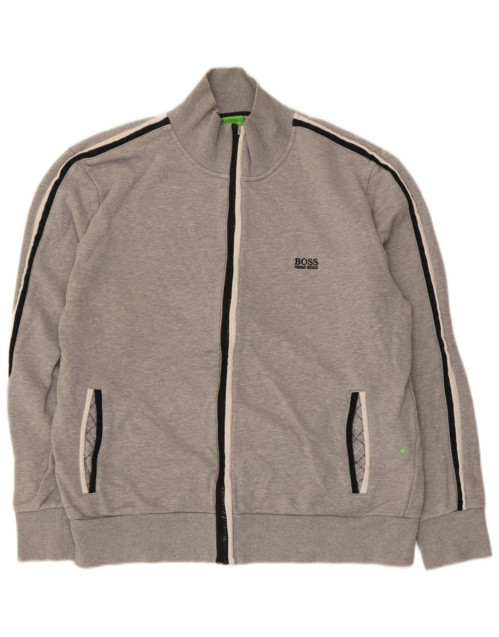Hugo Boss Mens Tracksuit Top Jacket Large Grey Striped Cotton