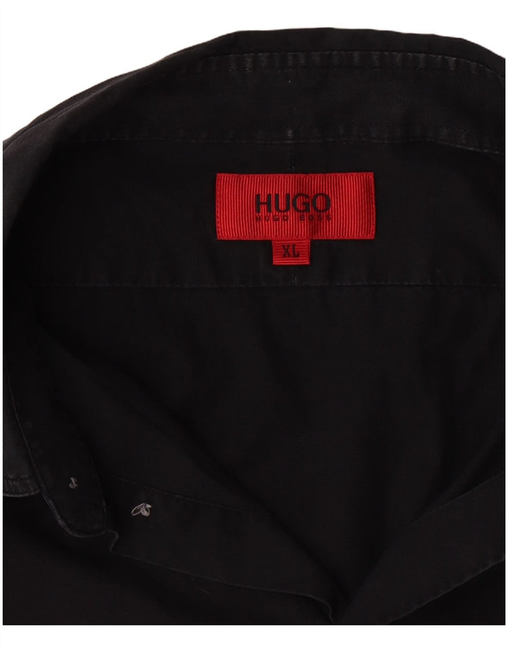 Hugo Boss Mens Short Sleeve Shirt XL Black Cotton