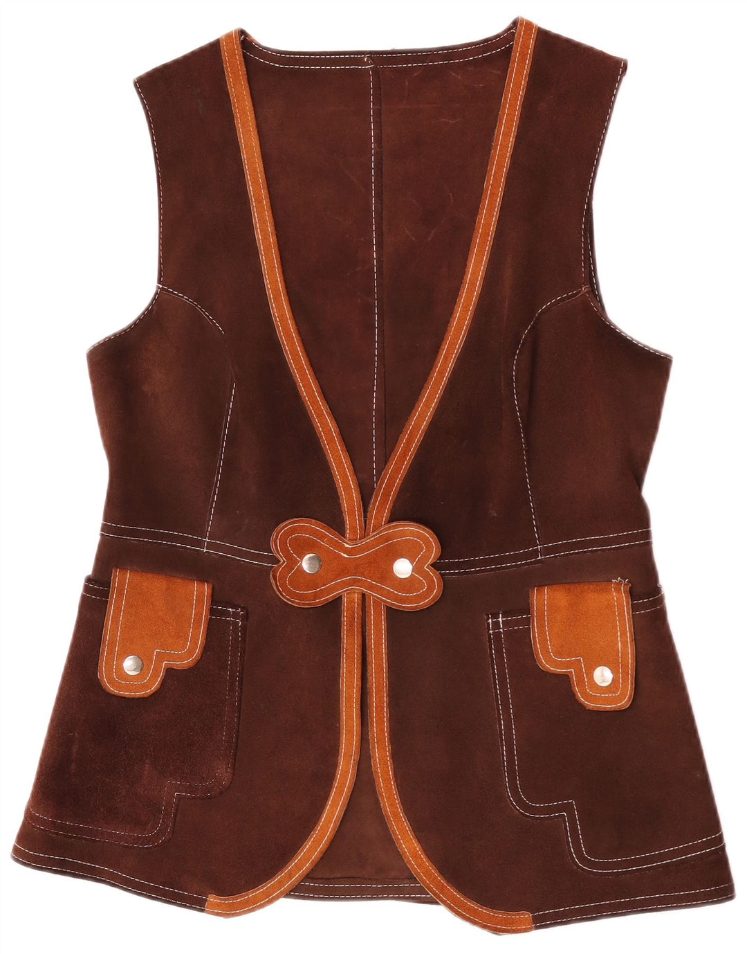 Vintage Womens Suede Waistcoat UK 12 Medium Brown