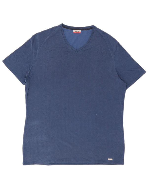 Fila Mens T-Shirt Top XL Blue Herringbone Cotton