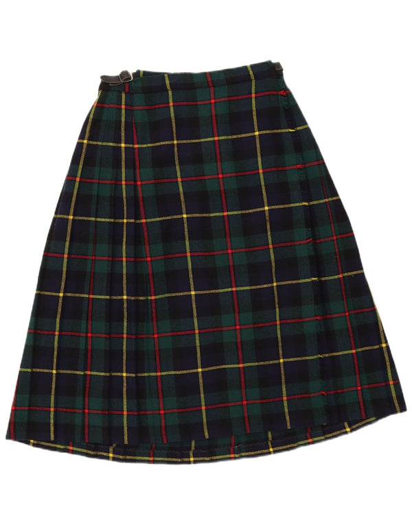 Vintage Womens Pleated Wrap Skirt EU 40 Medium W30 Green Plaid Wool