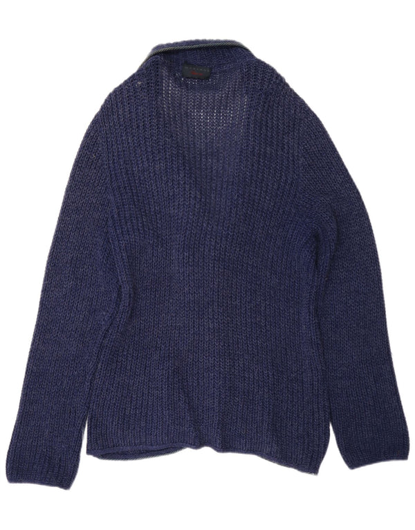 Marlane Womens Crochet Cardigan Sweater UK 16 Large Navy Blue