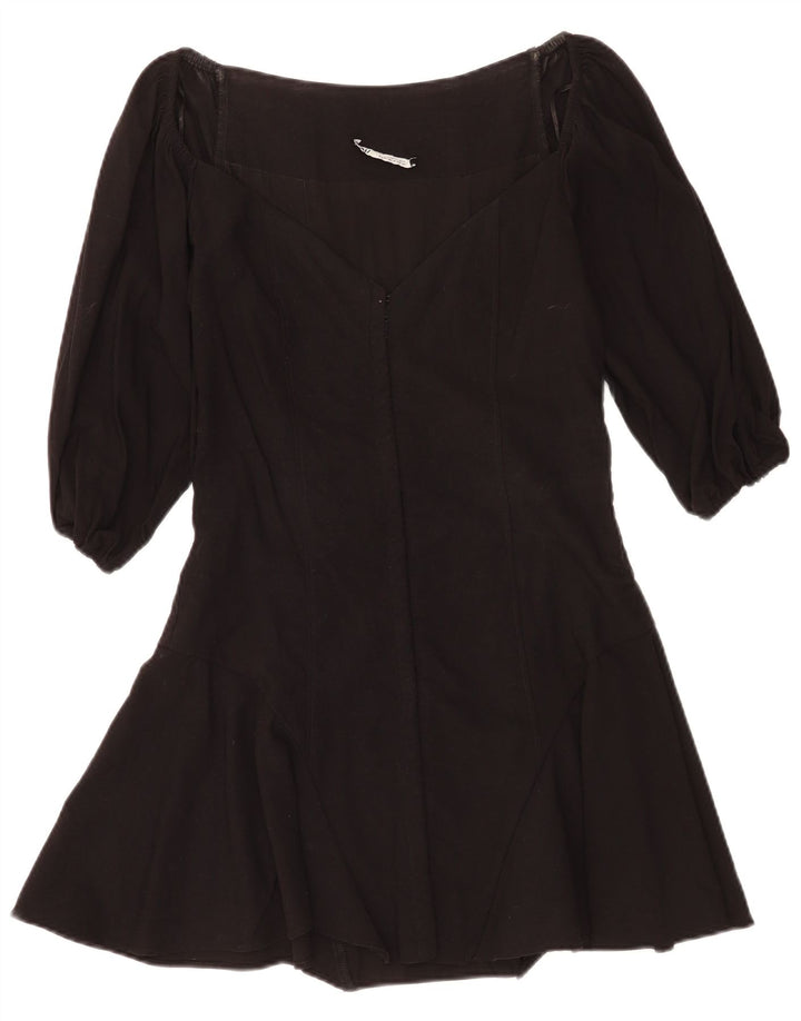 Zara Womens 3/4 Sleeve A-Line Dress UK 12 Medium Black