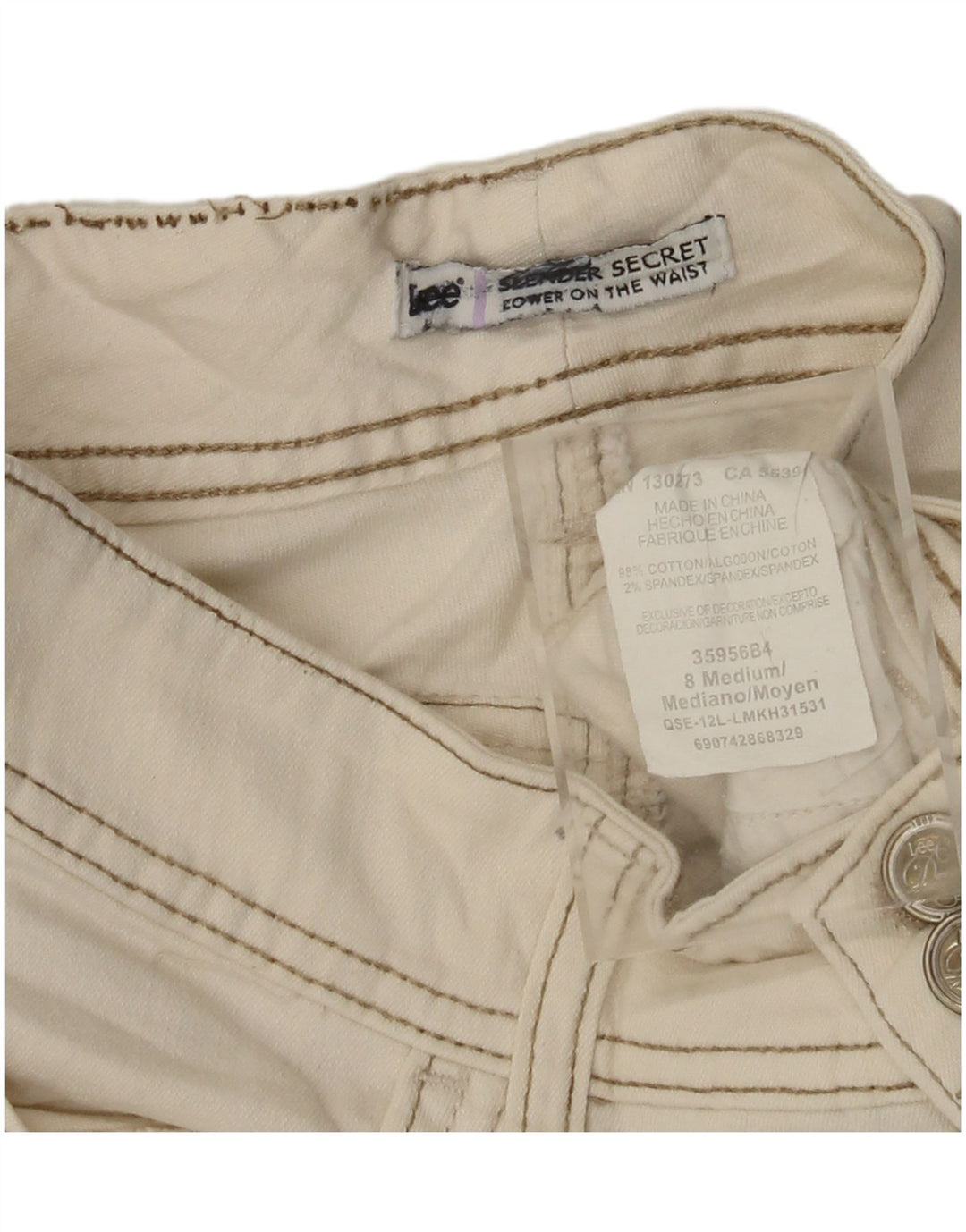 LEE Womens Slender Secret Casual Shorts US 8 Medium W28 White Cotton