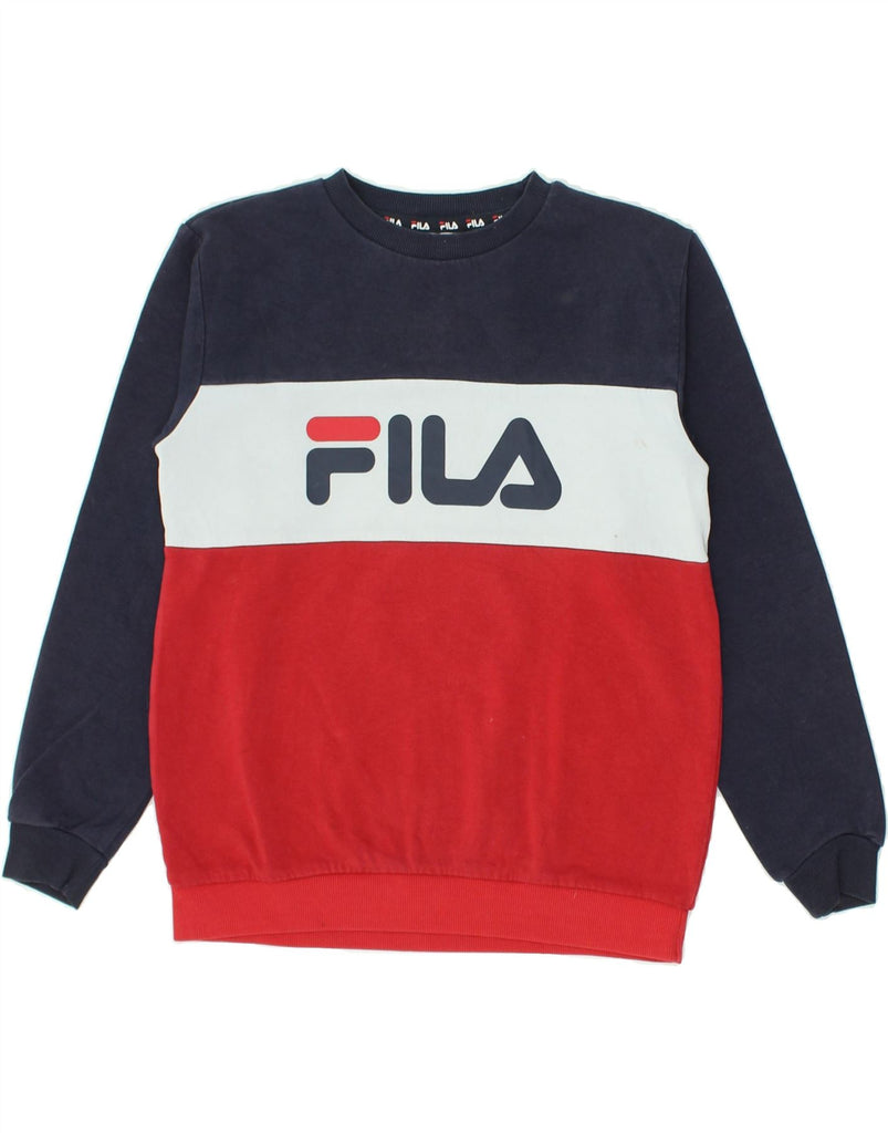 FILA Boys Graphic Sweatshirt Jumper 11-12 Years Red Colourblock Cotton | Vintage Fila | Thrift | Second-Hand Fila | Used Clothing | Messina Hembry 