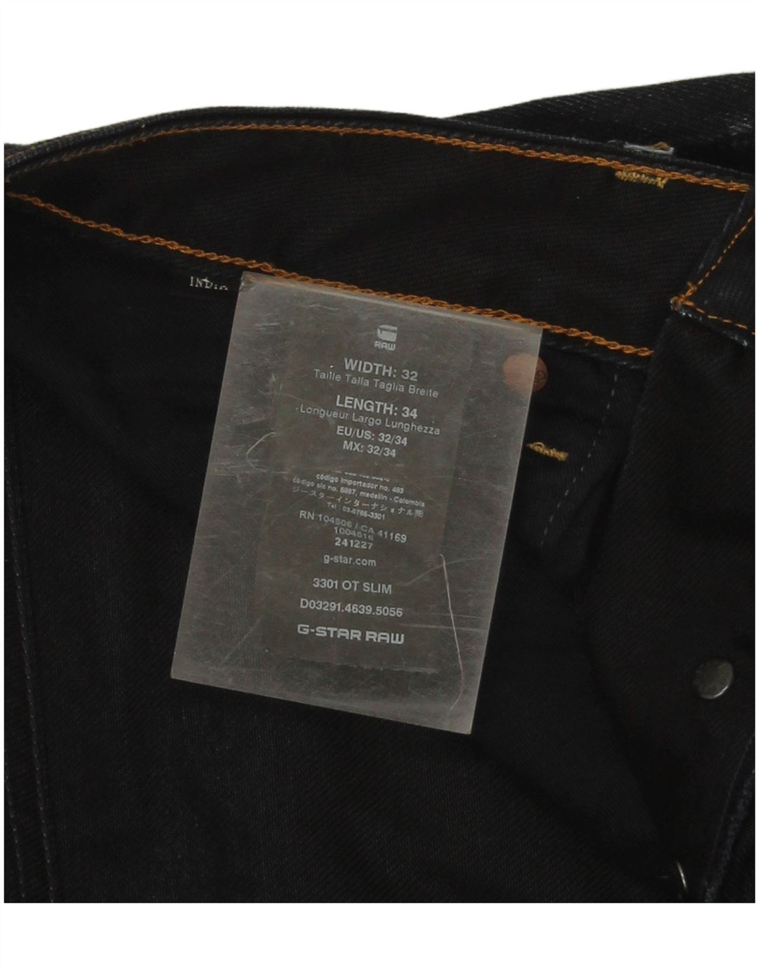 G-Star Mens 3301 Slim Jeans W32 L34 Navy Blue Cotton