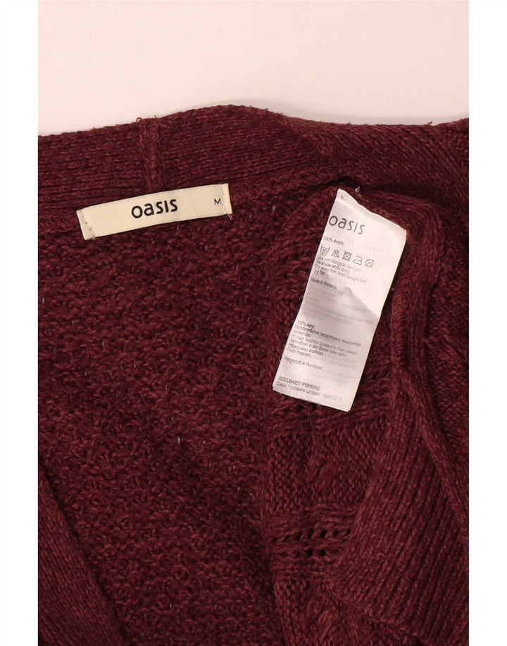 Oasis Womens Oversized Open Cardigan Sweater UK 14 Medium Burgundy Acrylic