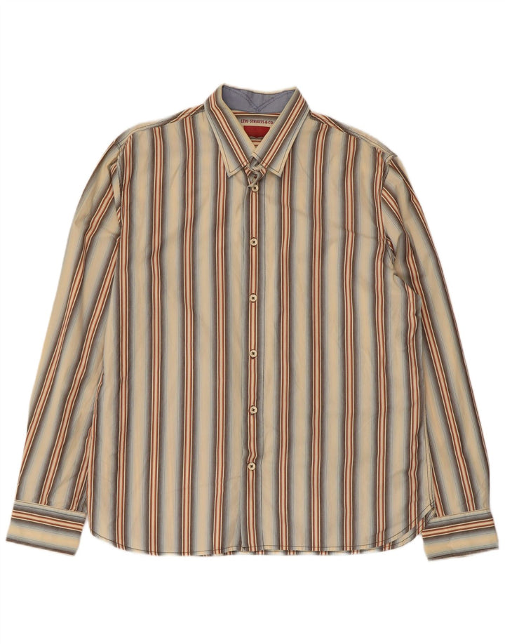Levi's Mens Shirt Large Beige Striped Cotton