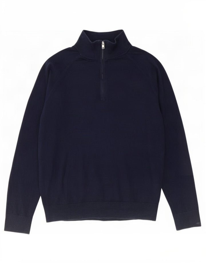 Gap Mens Zip Neck Jumper Sweater Large Navy Blue Cotton