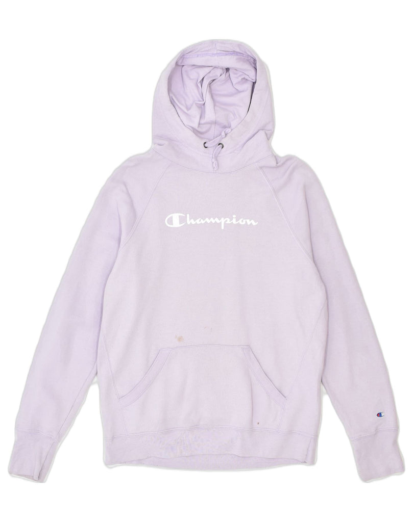 CHAMPION Womens Graphic Hoodie Jumper UK 14 Medium Purple Polyester | Vintage Champion | Thrift | Second-Hand Champion | Used Clothing | Messina Hembry 