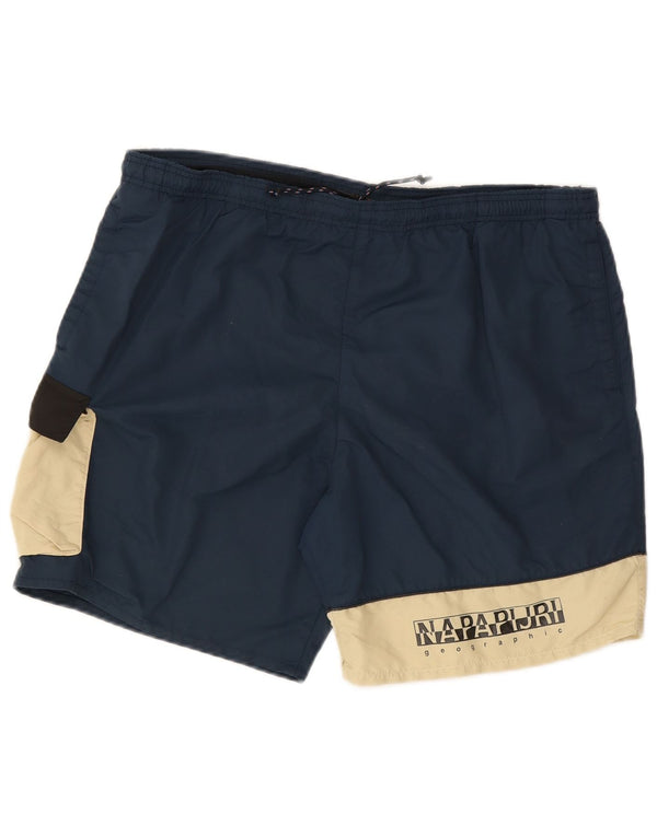 Napapijri Mens Graphic Swimming Shorts Large Navy Blue Colourblock Nylon