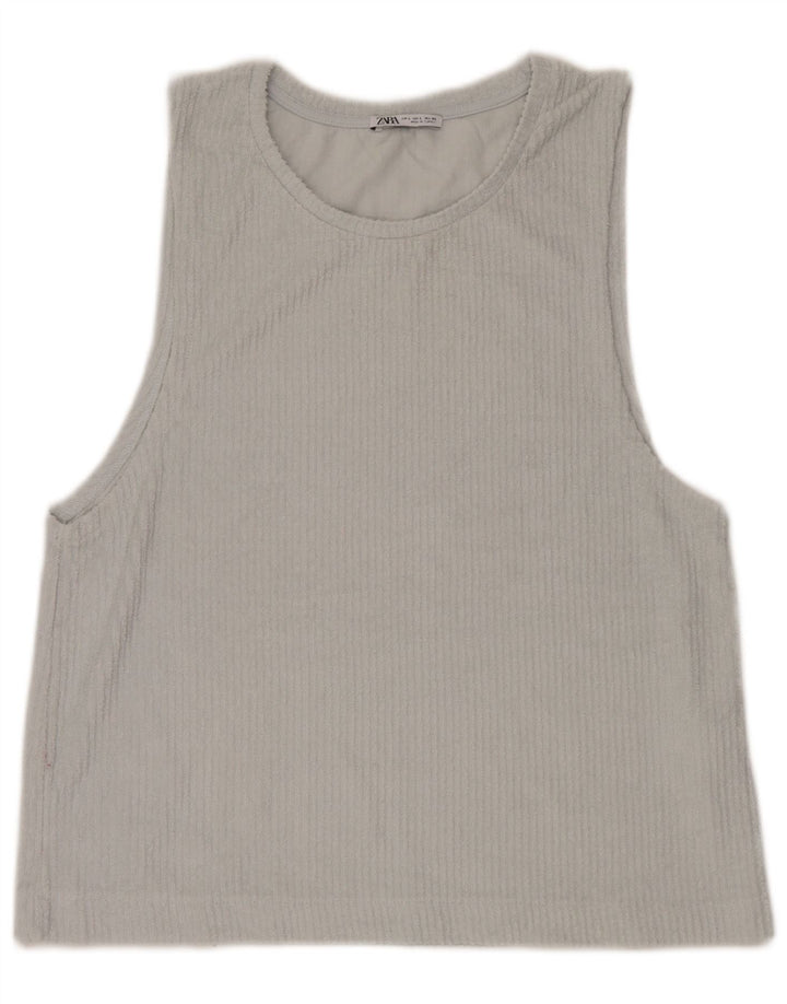Zara Womens Vest Top UK 16 Large Blue Cotton