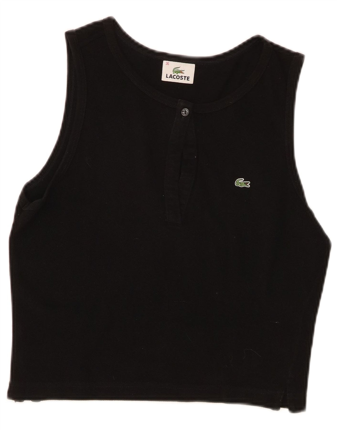 Lacoste Womens Crop Vest Top Size 36 Small Black Cotton