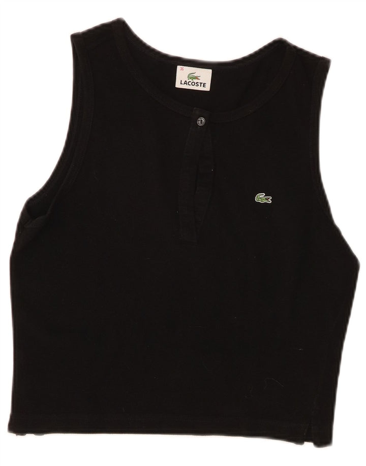 Lacoste Womens Crop Vest Top Size 36 Small Black Cotton