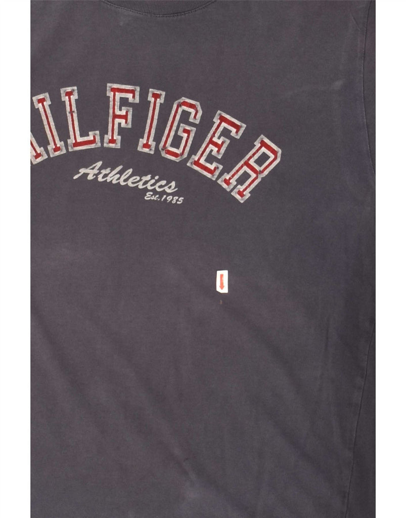 TOMMY HILFIGER Mens Slim Graphic T-Shirt Top Large Navy Blue Cotton Vintage Tommy Hilfiger and Second-Hand Tommy Hilfiger from Messina Hembry 